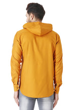 Besix MenS Orange Tailored Fit Cotton Blend Shirt For Man With Hoodie - Casual Long Sleeve Shirt With Pockets - Patch Detail Fo