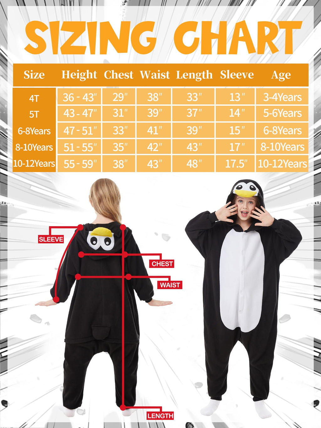 CANASOUR Peguin Onesie Kids Halloween Cosplay Costume Girls One Piece Pjs Anime Unisex Hoodie Pajamas Black For 4T Boys Party Py