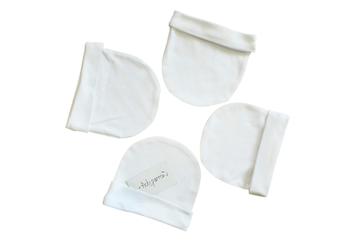 Picksparrow UnisexChild Soft Cotton Newborn Baby Caps Set/Newborn Essentials (Solid White, Pack Of 4) (03 Months) 0-3