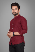 Besix MenS Regular Fit Solid Cotton Shirt | Chinese Collar | Casual | Plain | Branded | Mandarin Collar | Full Sleeve | Summer