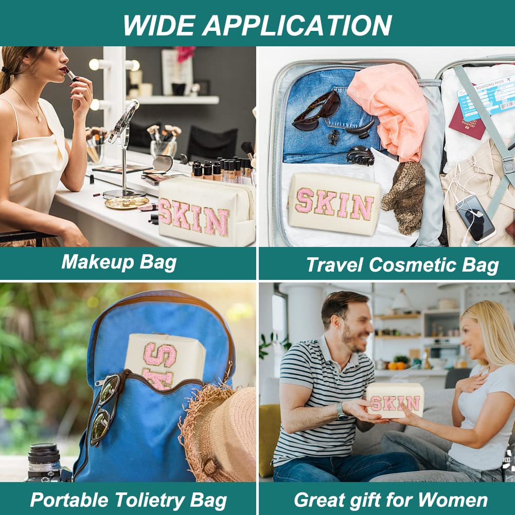 JOINDO Skin Makeup Bag, Skin Care Cosmetic Toiletry Bag, Preppy Makeup bag,Portable Makeup Zipper Pouch Storage Purse, PU Leathe