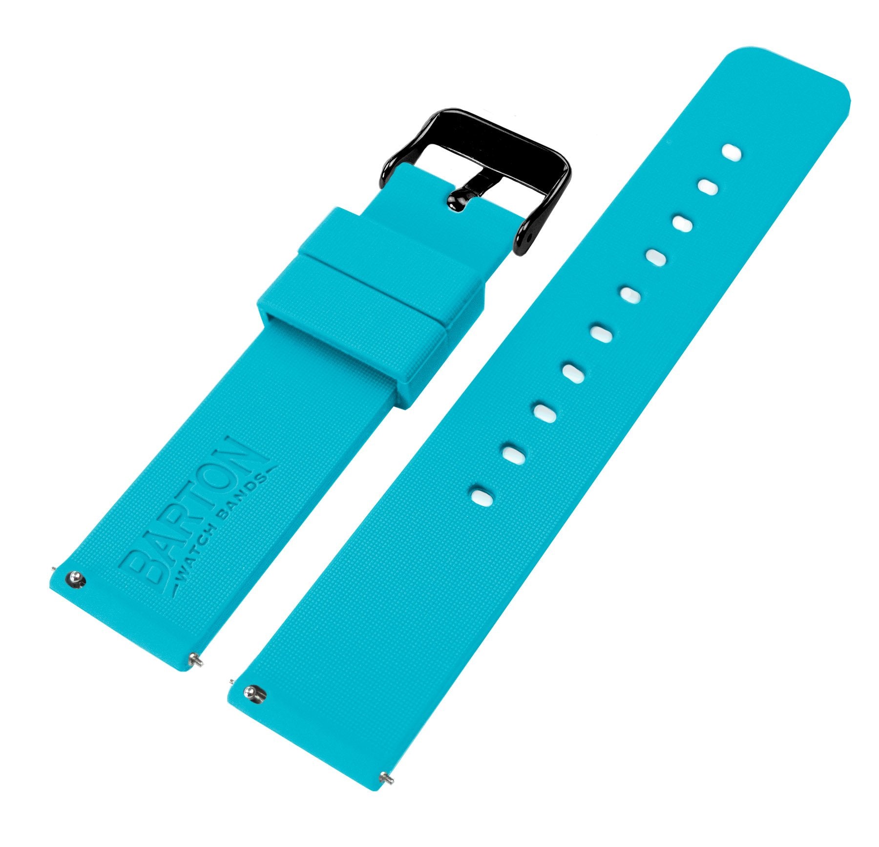 BARTON WATCH BANDS 16mm Aqua Blue Soft Silicone Quick Release - Black Buckle