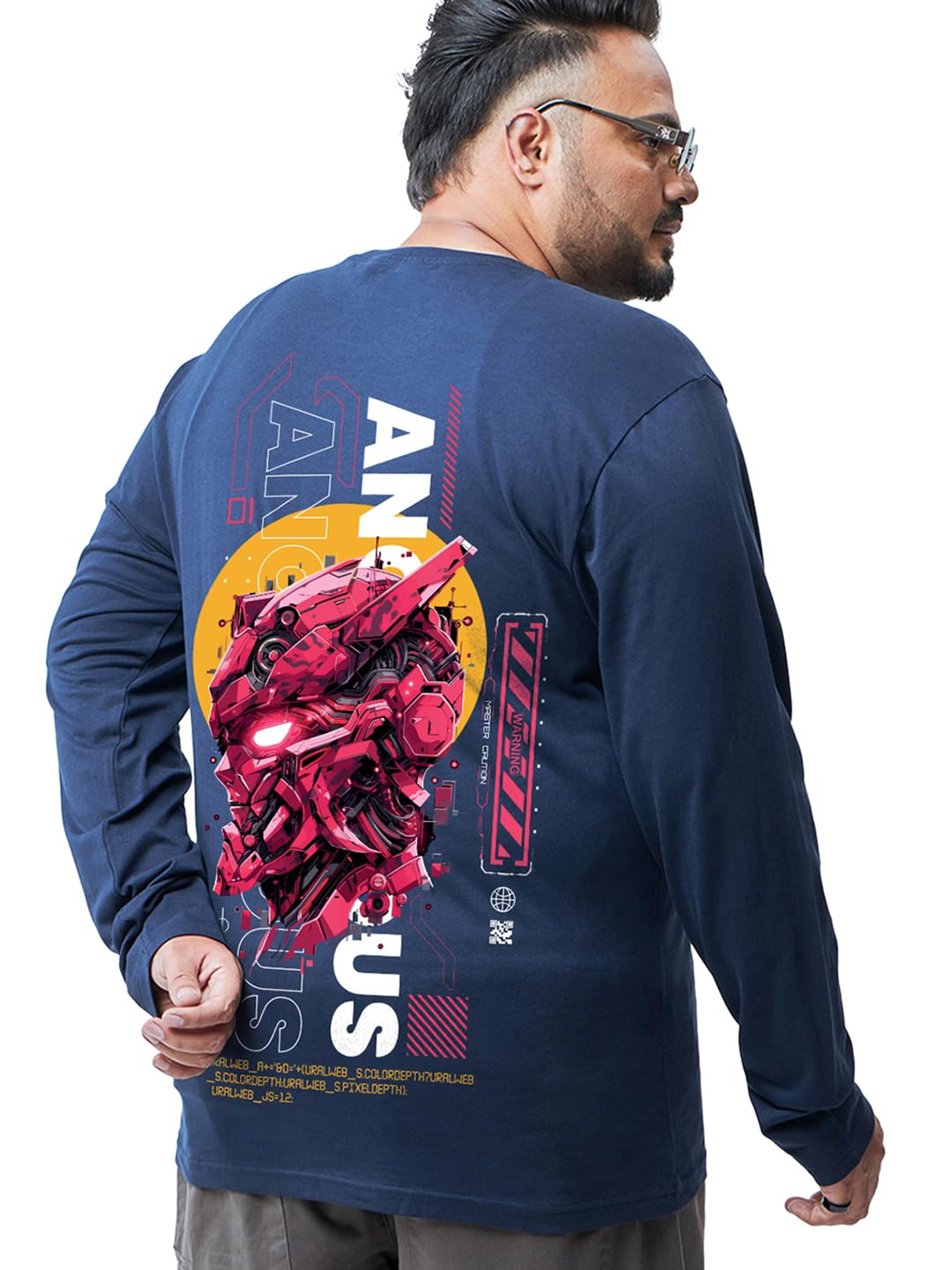 Bewakoof Plus MenS Graphic Print Regular Fit Full Sleeve Round Neck Cotton Jersey Plus Size T-Shirt_657208_Blue_5Xl