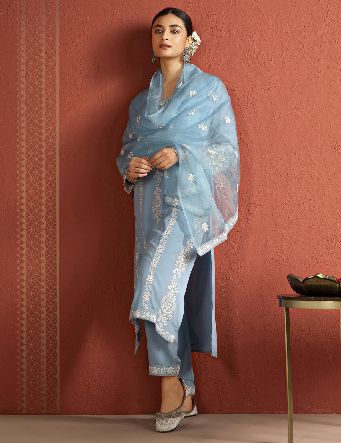 Kaari Rayon Staple 3 PCS Women Kurta Set (KAAAW26WSKD-82026_Jodhpur Blue