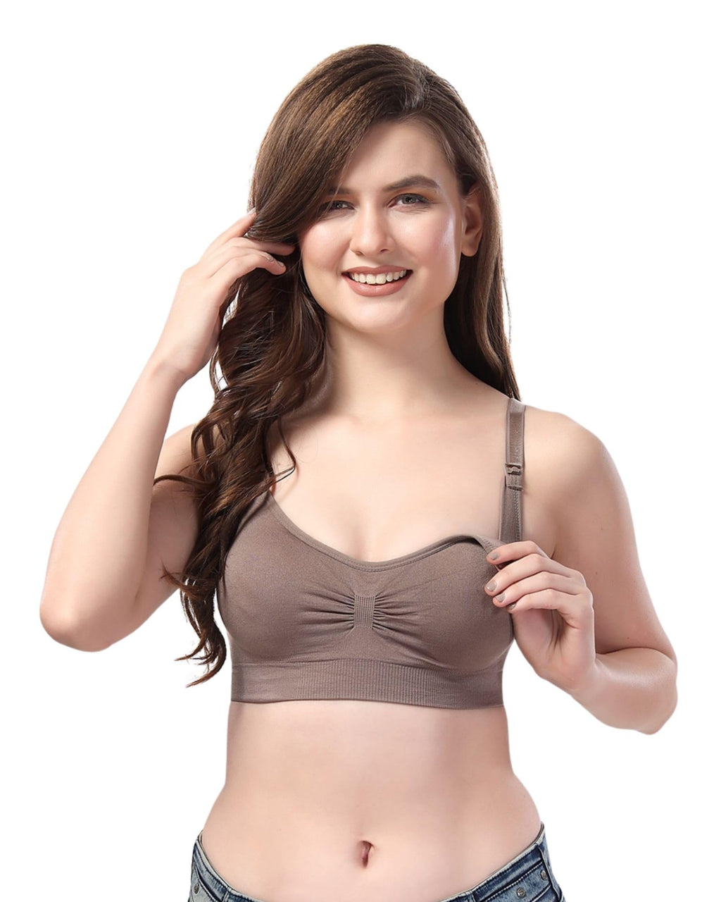 Fabme Womens Nylon-Spandex Wire Free Casual Full-Coverage Bra (BR0278_Chocolate_L)
