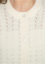 Women's Button Front Crochet Pointelle Cardigan with Pockets