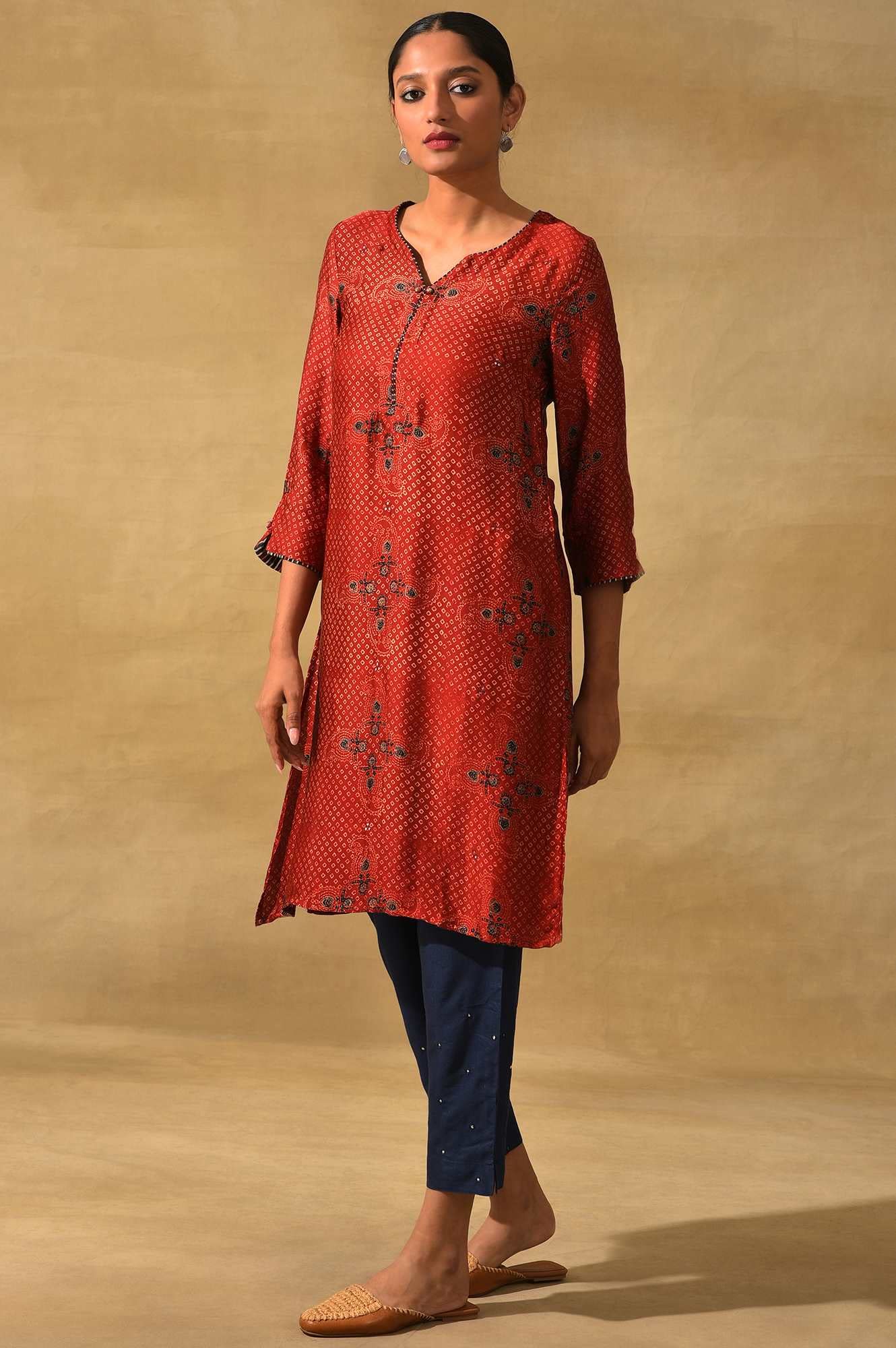 W For Woman Women'S Viscose Print Regular Kurtas