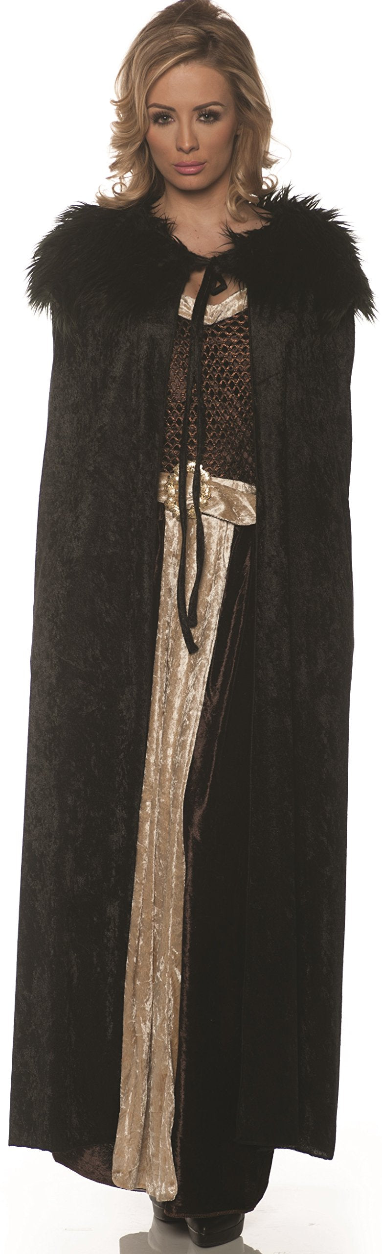 Underwraps Women's Panne Renaissance Cape with Faux Fur Trim-Black, One Size