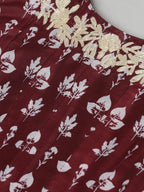 Ishin Women'S Viscose Rayon Printed Jewel Neck Anarkali Kurta Set With Dupatta