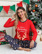 EISHOPEER Womens Cotton Christmas Pajamas Set Long Sleeve Christmas Pjs Set Holiday Sleepwear Set with Pocket Red X-Smal