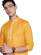 Manyavar Selfdesign Knee Long Kurta And Churidar Set For Men - (Yellow, Xx-Large)