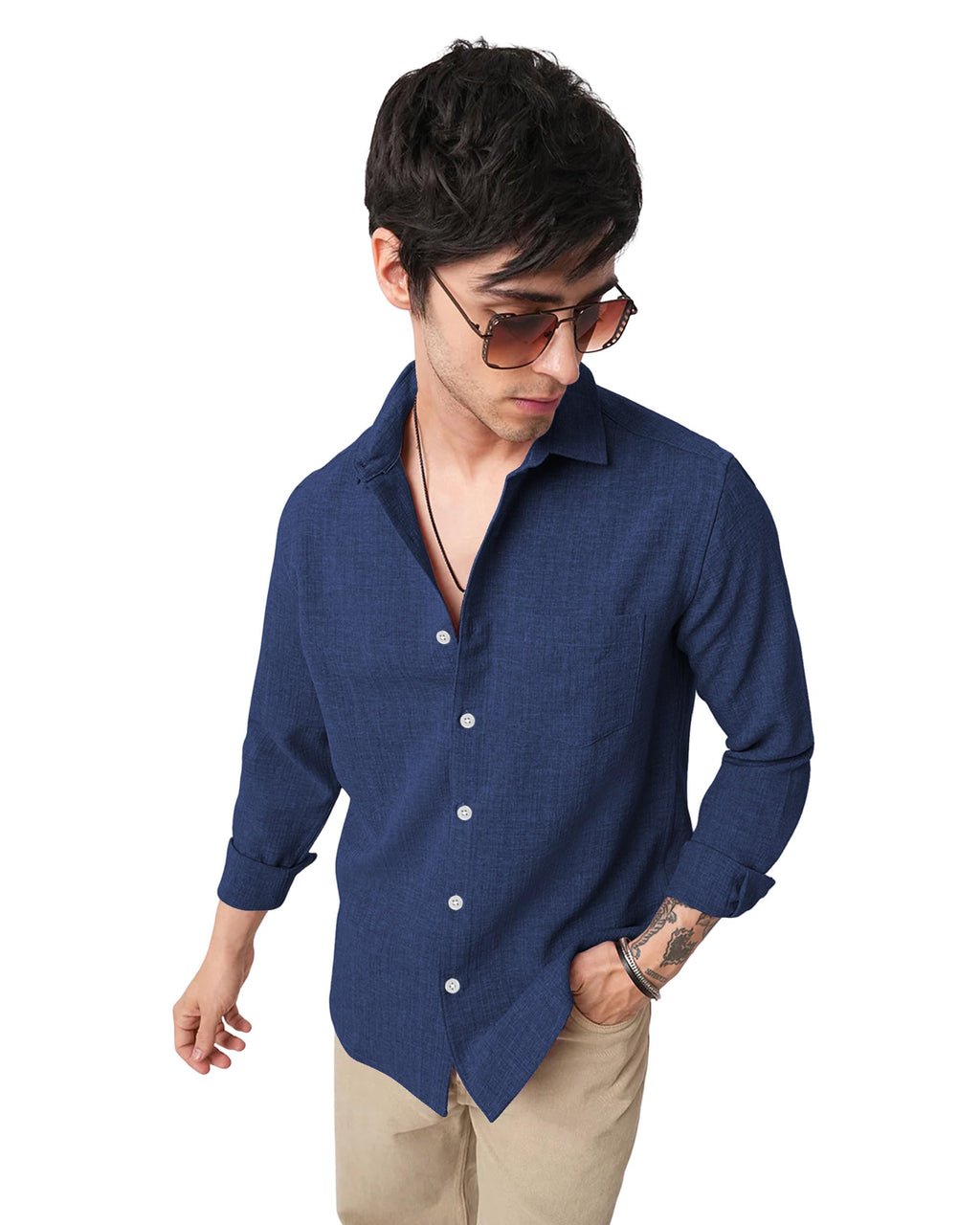 I Enterprise Mens Spread Collar Long Sleeve Multicolor Solid Regular Shirt Slim Fit Office Wear ShirtS For Men | Textured Long 