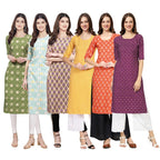 Pinkmint Womens Crepe Digital Print Straight Kurta [Pack of 6](QV-338-343-332-350-354-355-XXL)
