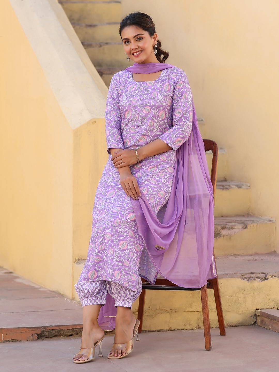 ANNI DESIGNER Women s Casual Rayon Blend Kurta with Pants and Dupatta, purple, 3XL