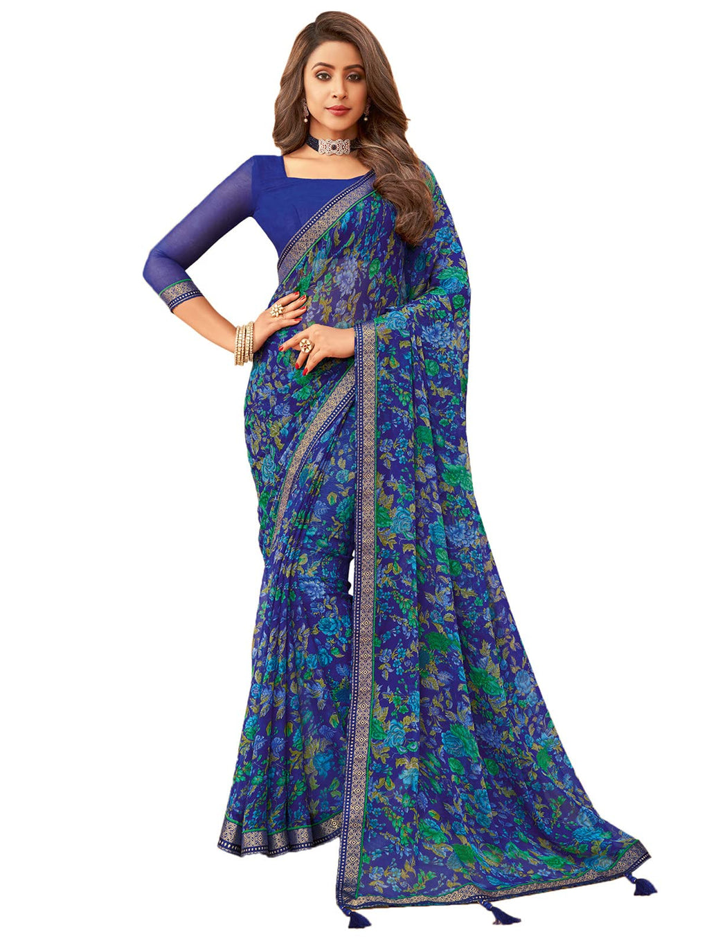 Satrani Womens Polyester Saree (1976ST511_Blue)