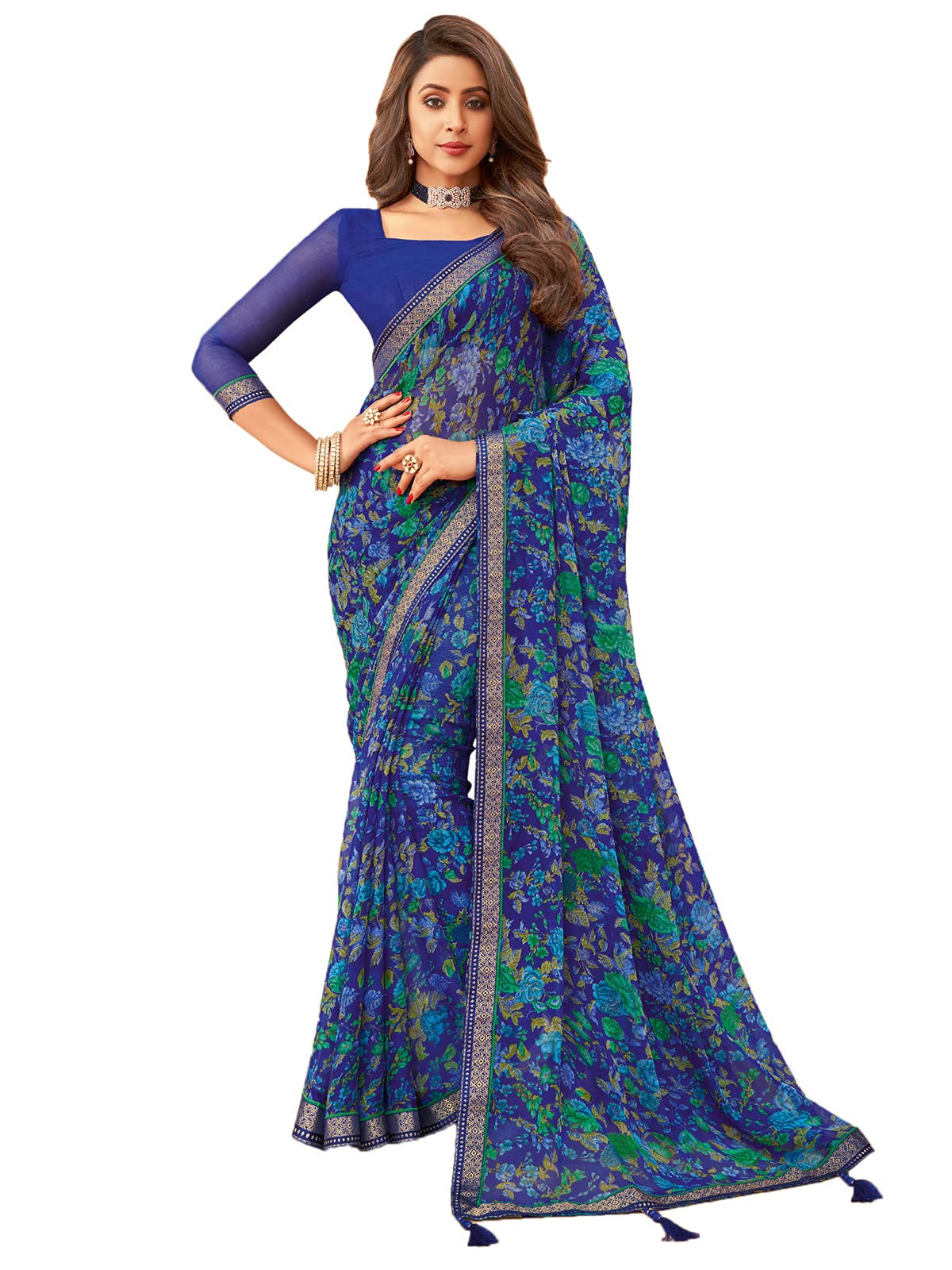 Satrani Womens Polyester Saree (1976ST511_Blue)