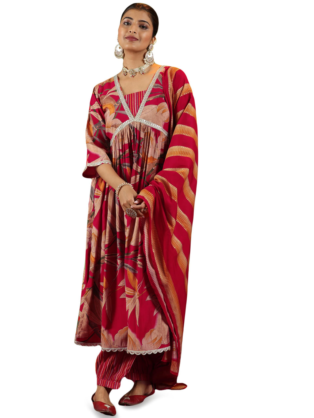 Libas WomenS Silk Blend Kurta Set (36712_Red