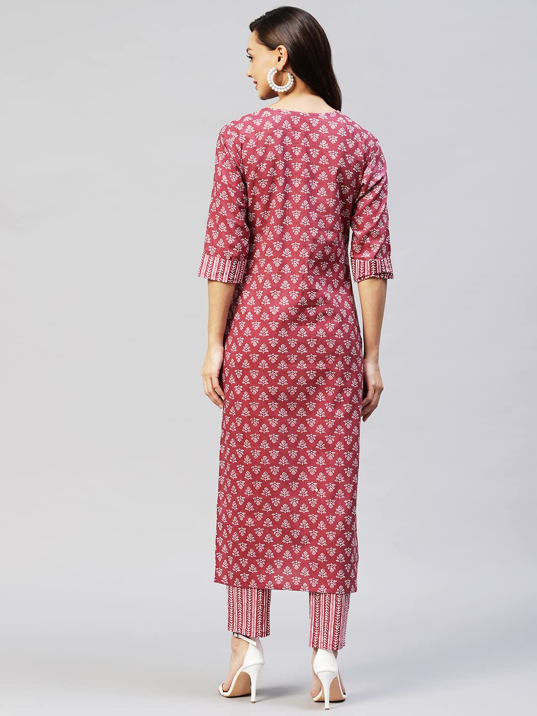 ANNI DESIGNER Womens Cotton Blend Straight Printed Kurta with Pant (Gapati Maroon_L_ Maroon_Large)