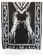 Del Mex Authentic Mexican Poncho Cobija Gaban Blanket -Black & White (Horses)