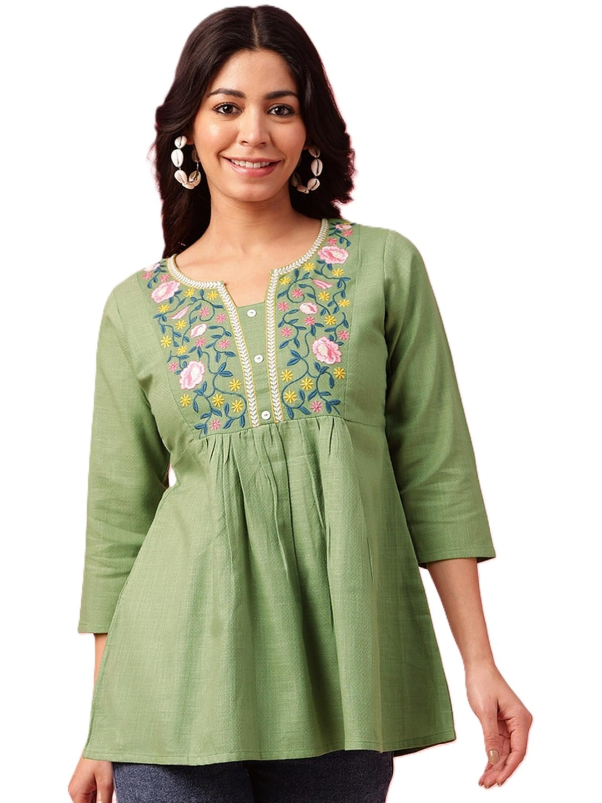 Asmeriyo Top For Women | Kurti For Women | Womens Embroidered Kurta Top (114AGreenM)