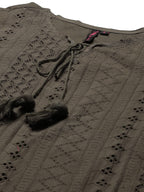 Ishin Women'S Pure Cotton Embroidered Thread Work Olive Woven Design Print A-Line Kurta Suit Set With Dupatta & Trouser