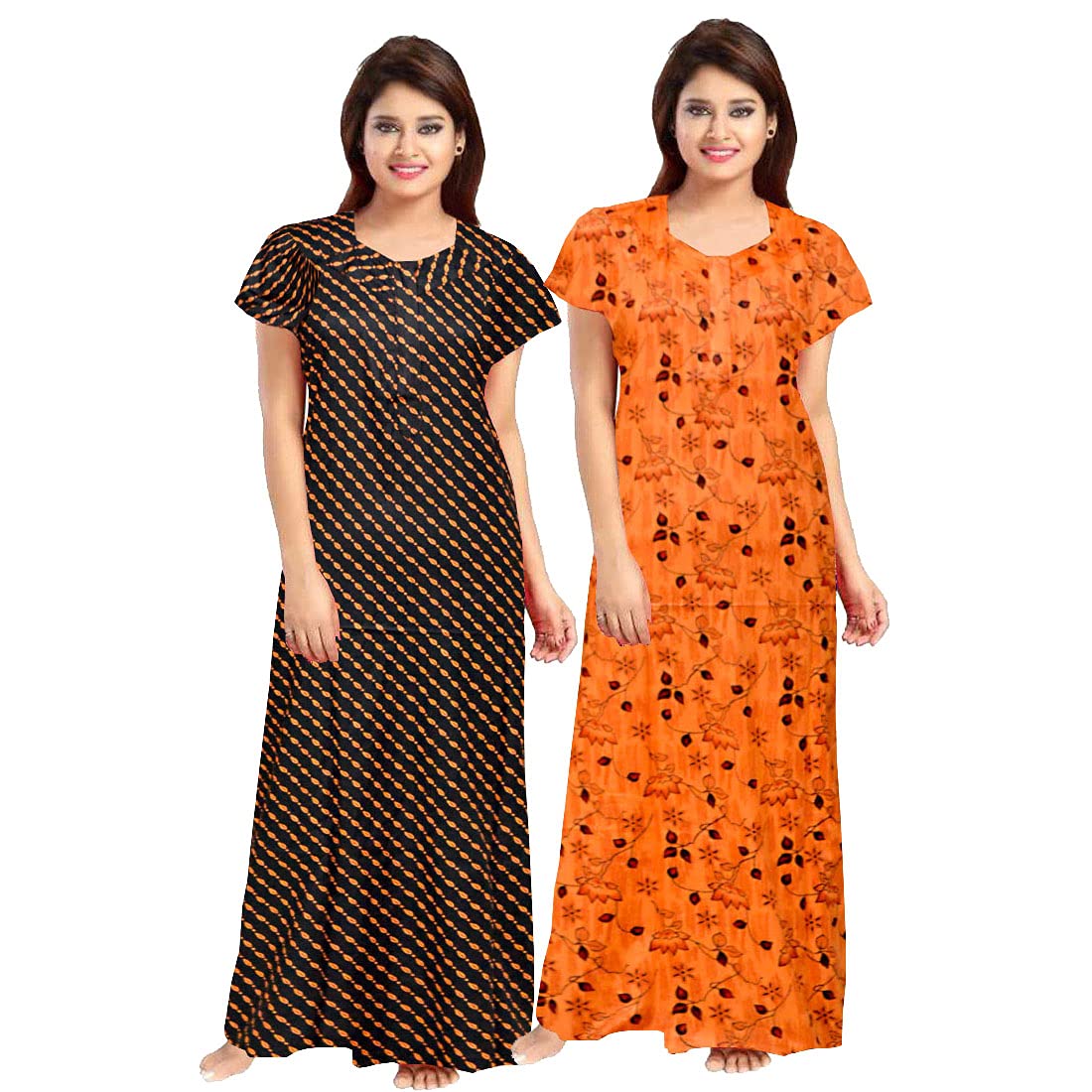 Silver Organisation WomenS Cotton Nightwear Maternity Maxi Gown (Pack Of 2 Pcs,) Orange