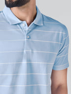 XYXX Linea Mens Stripe Cotton T-Shirt | Polo Collor Tshirts | Half Sleeves | Stripe-Slim Fit | Sky Blue