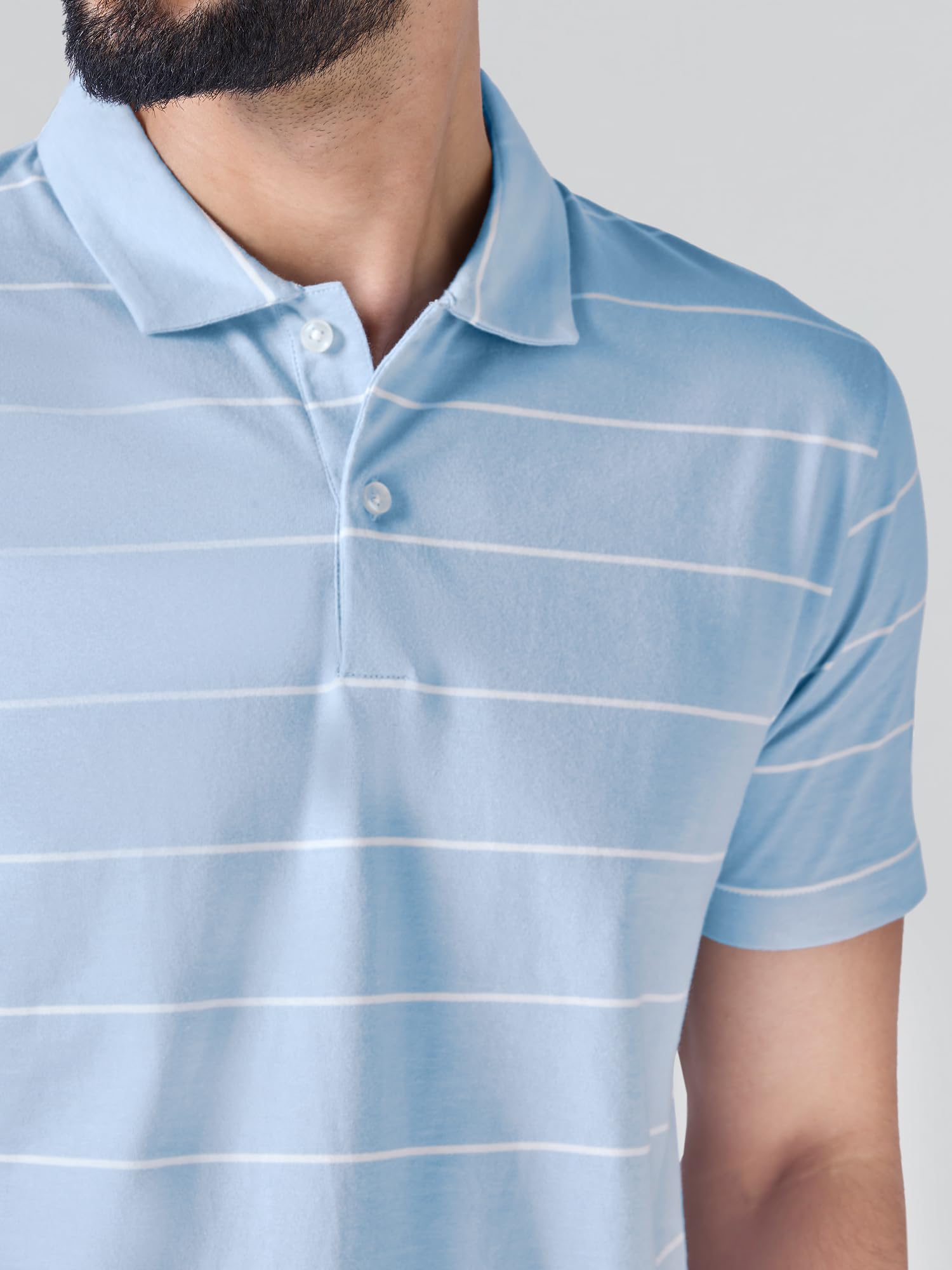 XYXX Linea Mens Stripe Cotton T-Shirt | Polo Collor Tshirts | Half Sleeves | Stripe-Slim Fit | Sky Blue