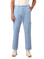 AVANOVA Light Blue Bell-Bottom Men Cargo Jeans II Men Cargo Pants II Denim Cargo for Men II Cotton Pant II Wide Legs II Flap Poc