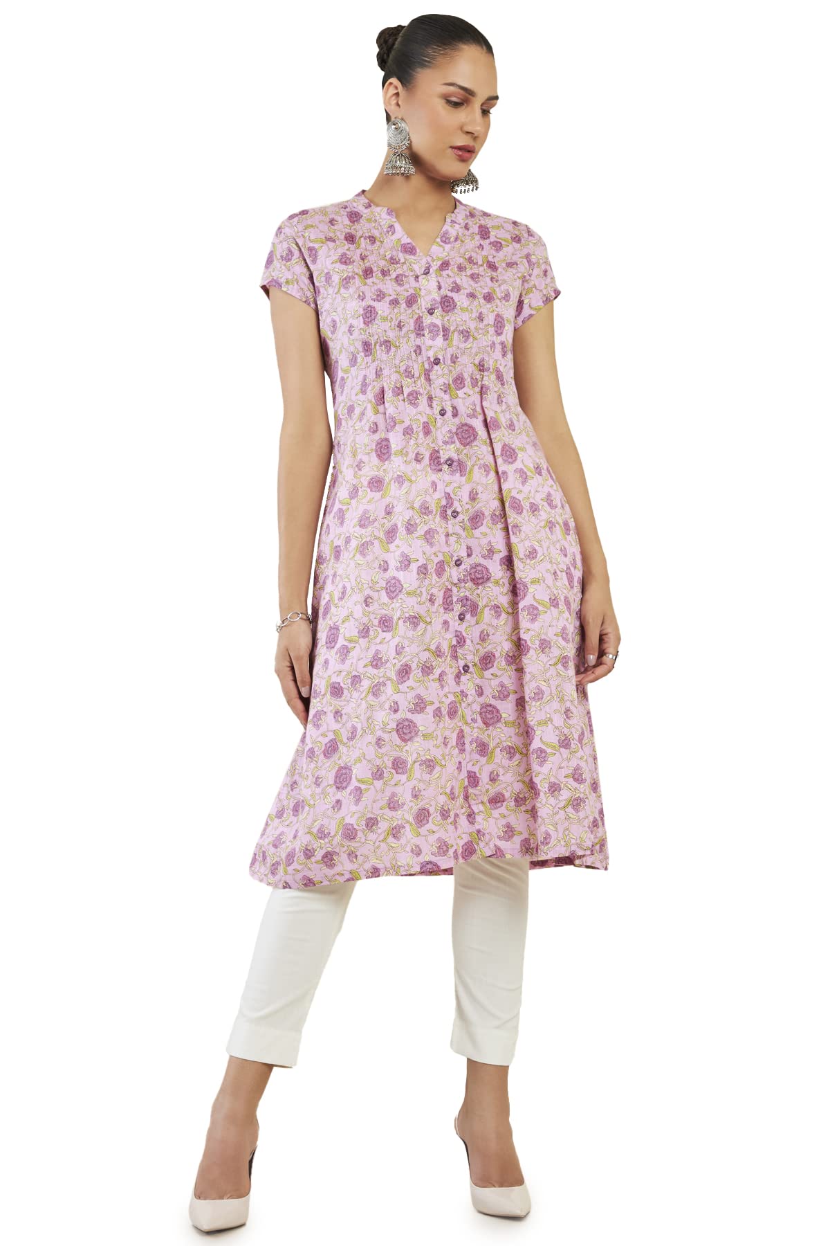 Soch Women Pink Cotton Blend Floral Kurta(8907715920345_Pink_Xl)