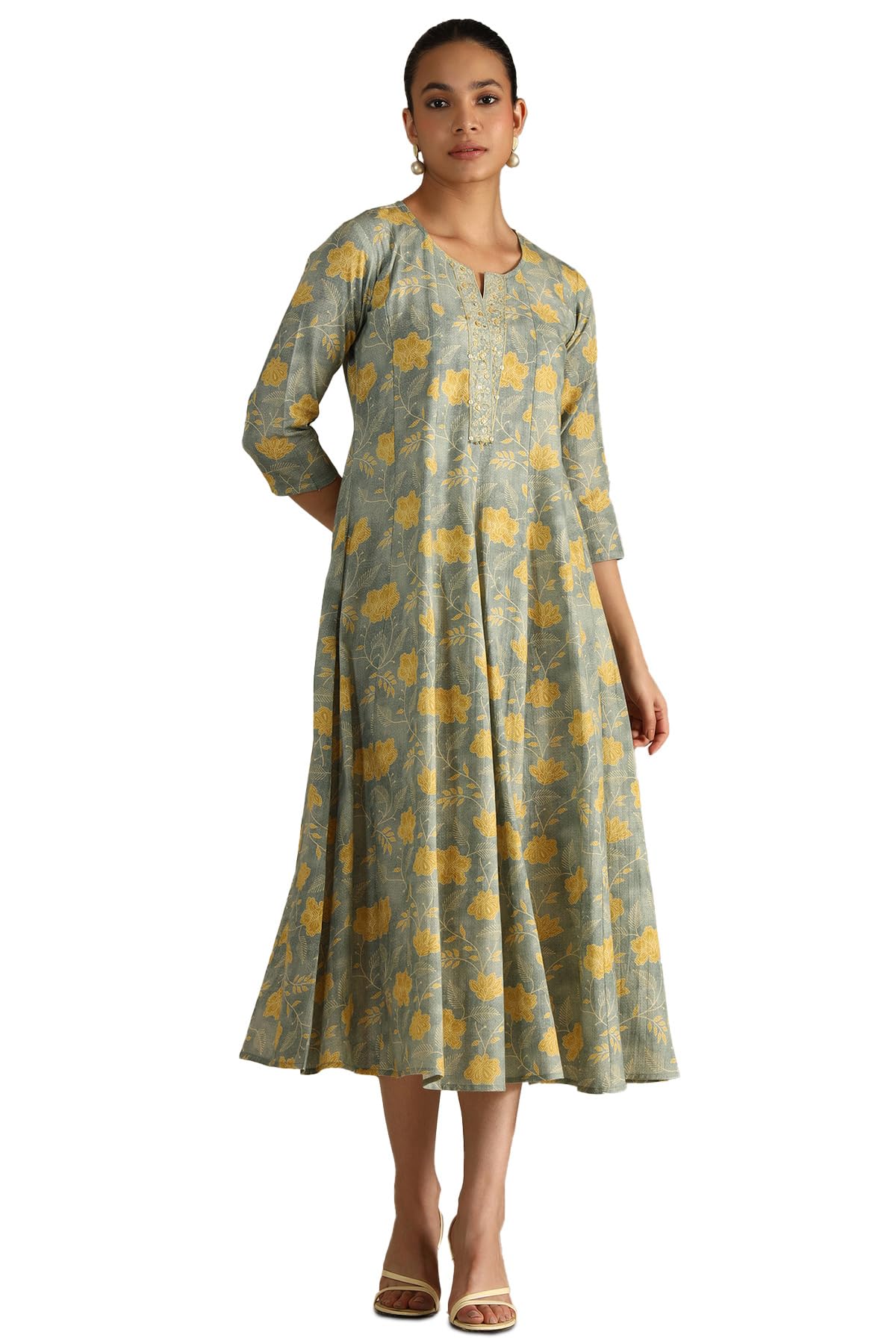 Soch Women Cotton Flex Floral Print Dress with Sequins