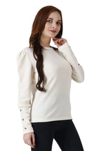 POPWINGS Casual Solid Puff Button Long Sleeves Tops for Women || Summer Round Neck and Stylish Western Top for Women