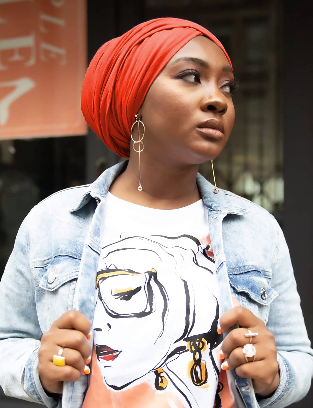 Harewom Headwraps for Women Solid Color Fashion Long Hair African Turban Muslim Headband for Braids Locs Curly Hair Orange