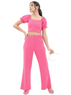 Ketch Polyester Blend Women Top With Pant (Suit-Skirt Set Pink