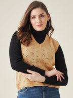 Modeve Self Design V Neck Casual Women Yellow Sweater||Winterwear||