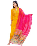 ANNI DESIGNER Womens Cotton Blend Straight Printed Kurta with Pant & Dupatta (Devanshi-Yellow_S_Yellow_Small)