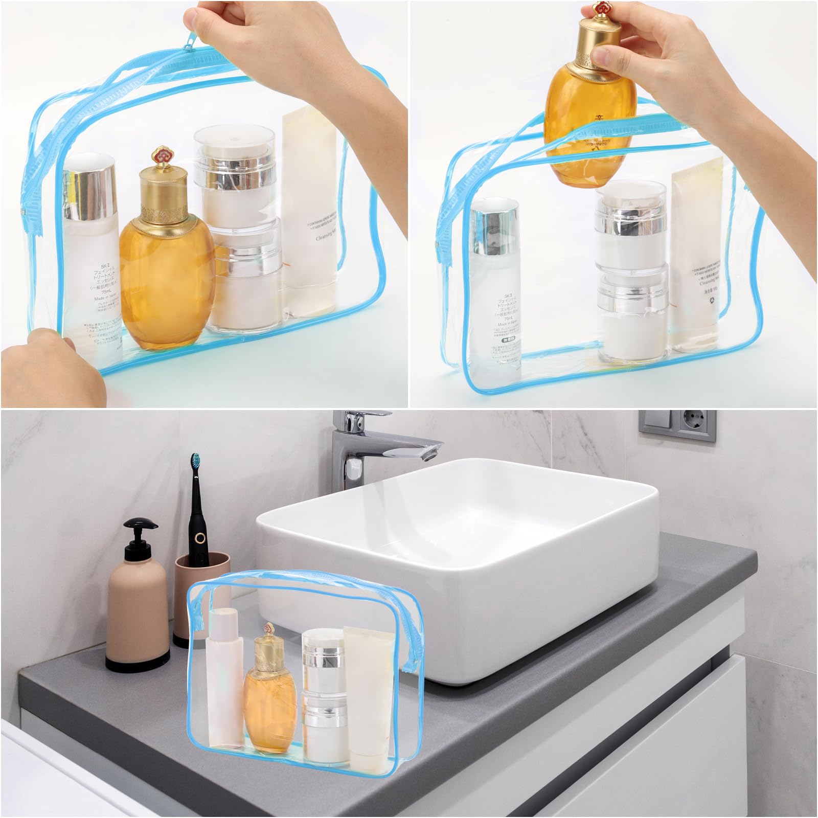 Tbestmax 10 Pack Clear Cosmetic Bags Makeup Bags Portable Waterproof TSA Approved Travel Toiletry Bags Large Organizer