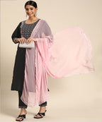 Lookmark Womens Art Silk Kurta And Pant Set With Dupatta Black-Pink