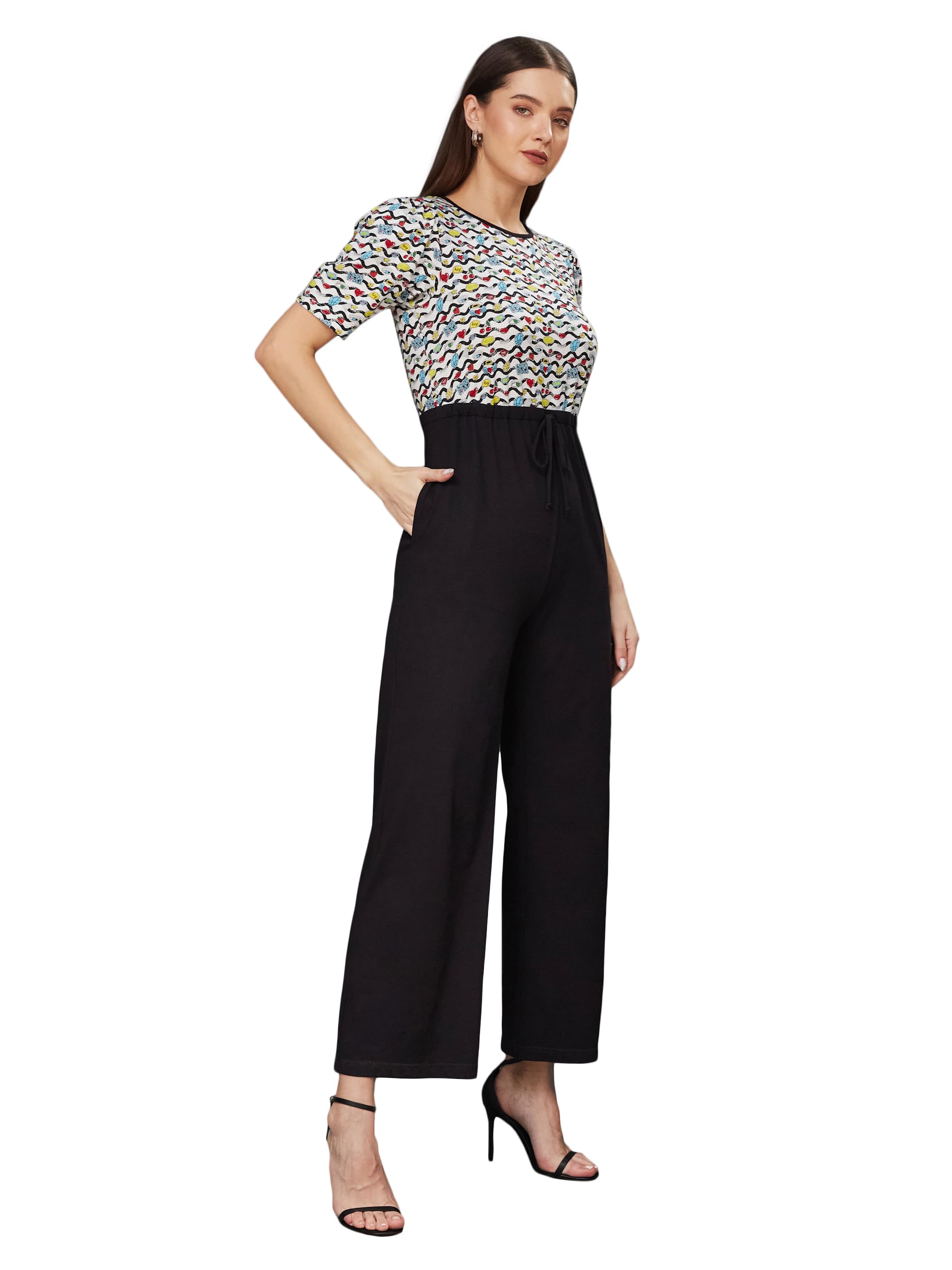 Miss Chase Womens V Neck Short Sleeve Embellished Jumpsuit (MCSS25D93-83-380-06, Jet Black, XL)