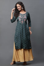 Aurelia Green Embroidered Dori Zari Sequin Straight Long Kurta