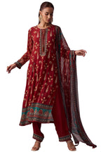 ANNI DESIGNER Womens Rayon Viscose Straight Printed Kurta with Pant & Dupatta (Malta RED_XL_Red_X-Large)