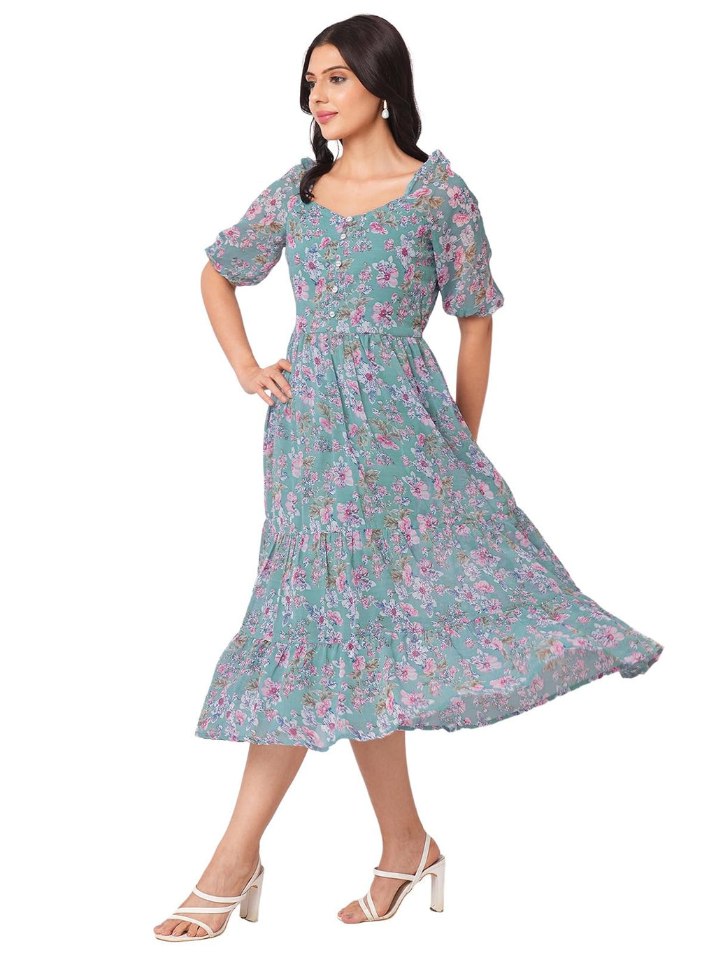 Selvia Western Dress For Women|Georgette Dress For Women| Dress|Floral Printed Dress For Women|One Piece Dress For Women (737Dtk