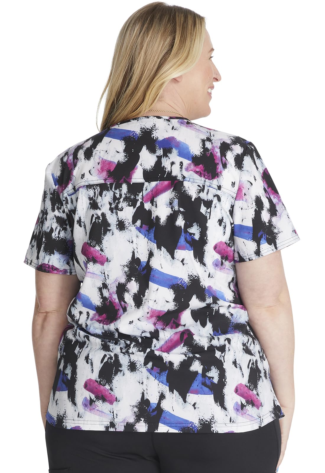 Dickies EDS Women Scrubs Top V-Neck Print DK876, M, Street Art