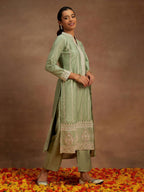 Libas Womens Embroidered Silk Straight Kurta With Trousers And Dupatta