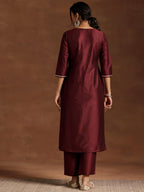 Libas Womens Yoke Design Silk Blend Straight Kurta With Trousers