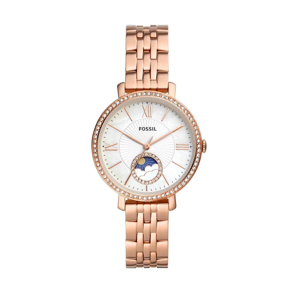 Fossil Women's Jacqueline Quartz Stainless Steel Multifunction Moonphase Watch, Color: Rose Gold (Model: ES5165)
