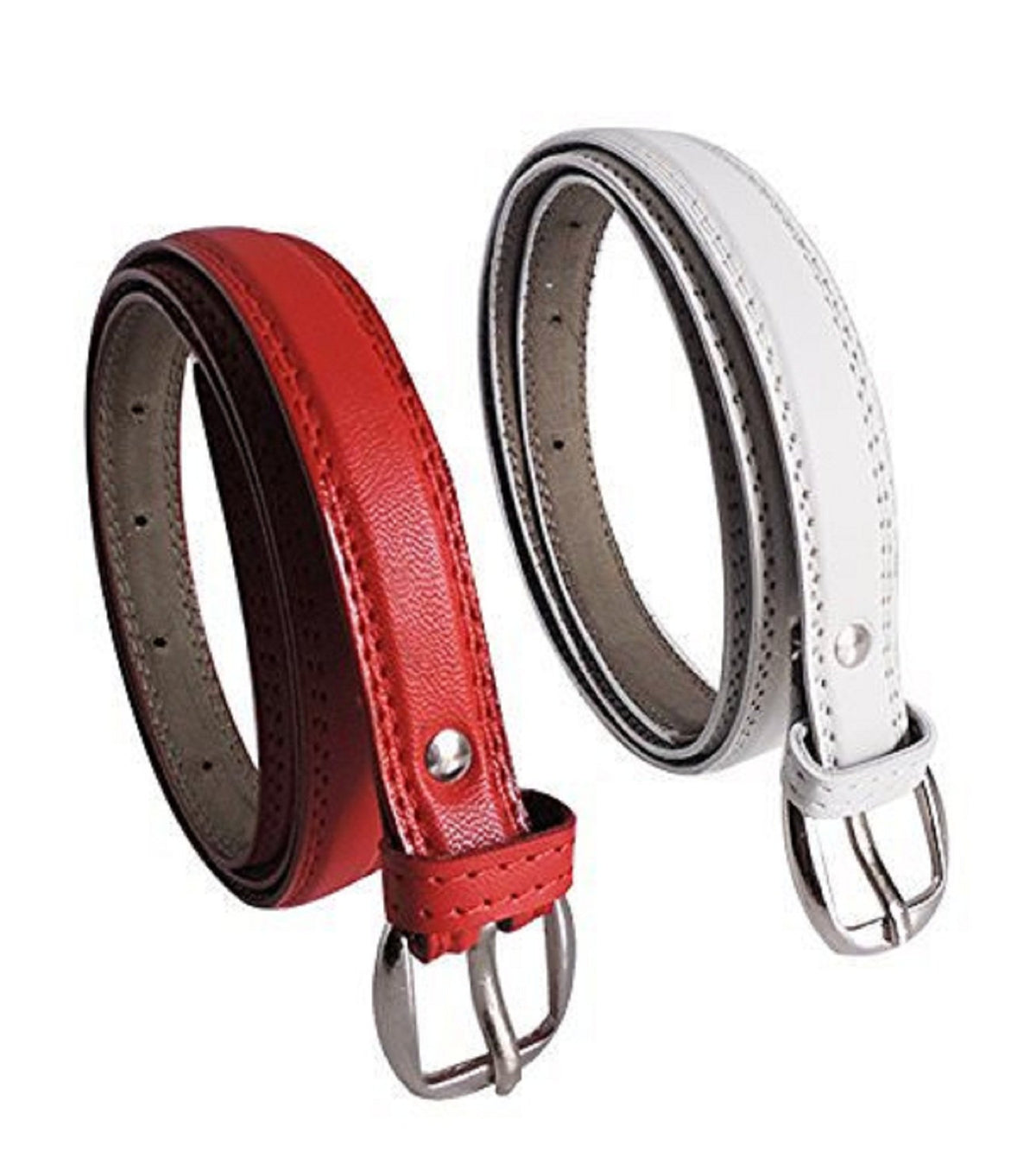 Pinkit WomenS Combo Set Of 2 Pu Leather Belts Red & White (Size 26 Inches To 34 Inches) 26-34