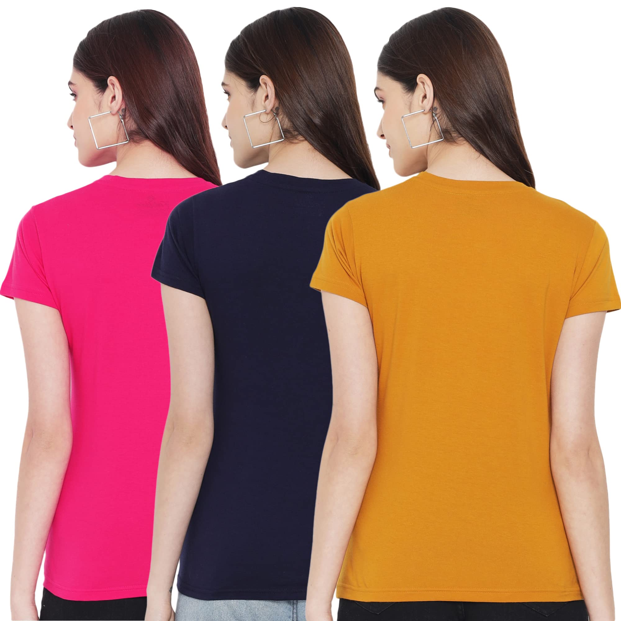 Preneum Womens Cotton Regular Fit Latest Graphic Stylish Printed Short Sleeves Casual T-Shirt || Trends & Stylish (Pack 3), Yel