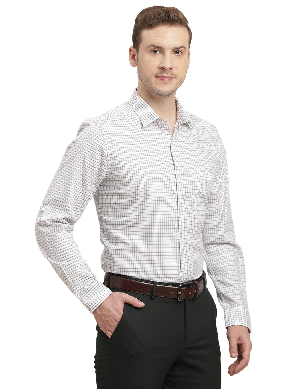 Turtle Men Pure Cotton Regular Fit Checkered Off White Formal Shirt