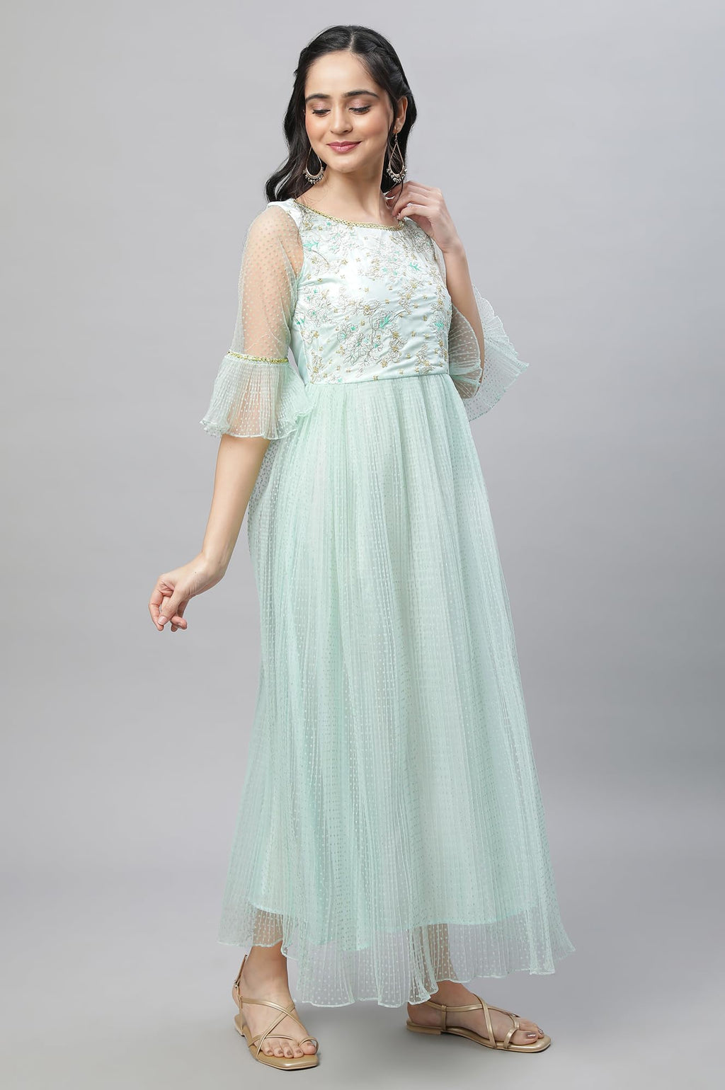 Aurelia WomenS Polyester Classic Ankle Length Dress (23Fea14044_Green